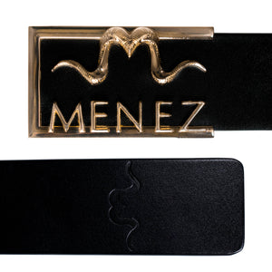 MENEZ "M" HORNS BLACK LEATHER BELT FOR MEN - MENEZ