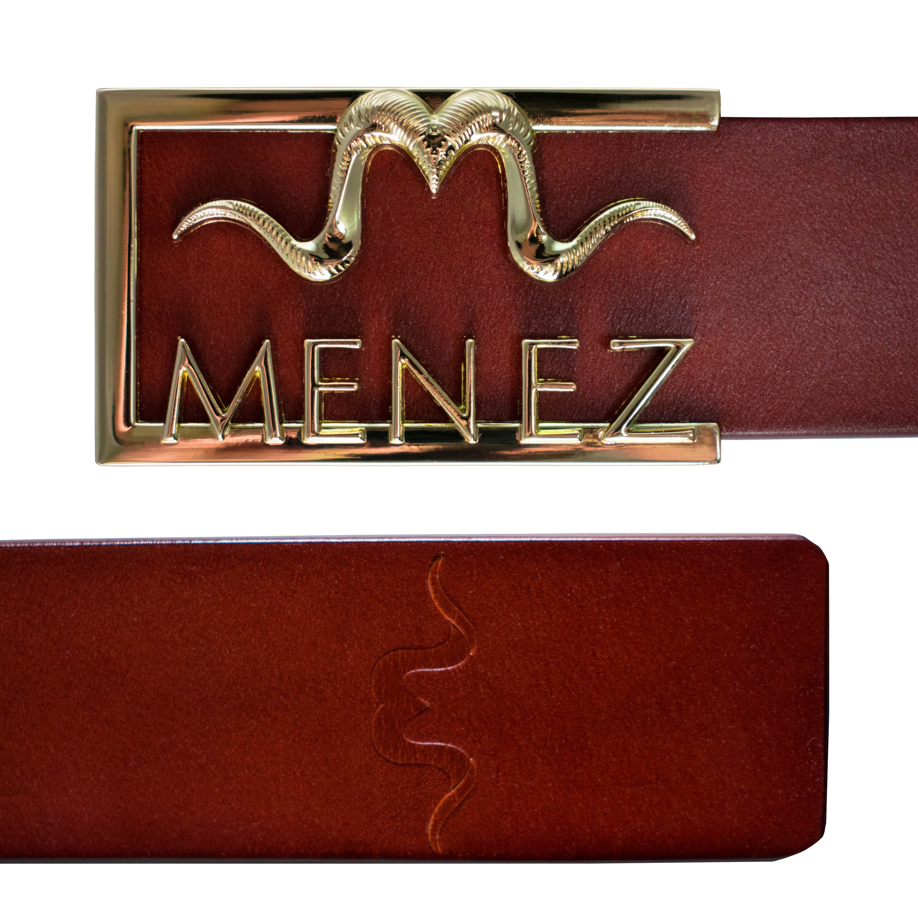 MENEZ "M" HORNS MAHOGANY LEATHER BELT FOR WOMEN - MENEZ